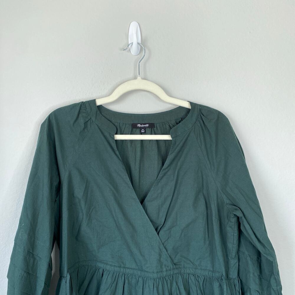 MADEWELL Petite Crinkle Poplin Wrap Mini Dress Dark Palm Green Size Small P PS - Picture 5 of 11
